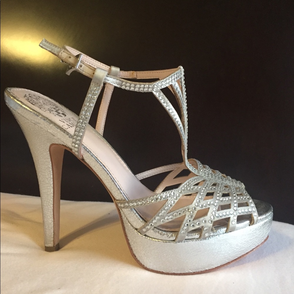 Vince Camuto Silver Beaded Platform Heels